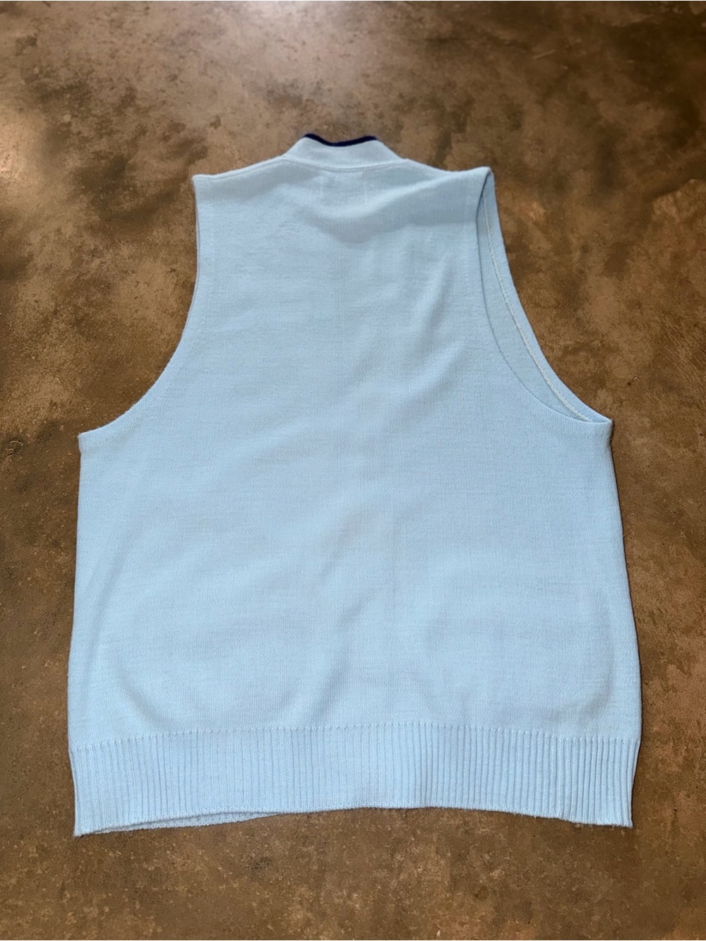 Vintage Campus Pure Orlon Sweater Vest Blue Navy Trim Button Front M Academia - Picture 2 of 9